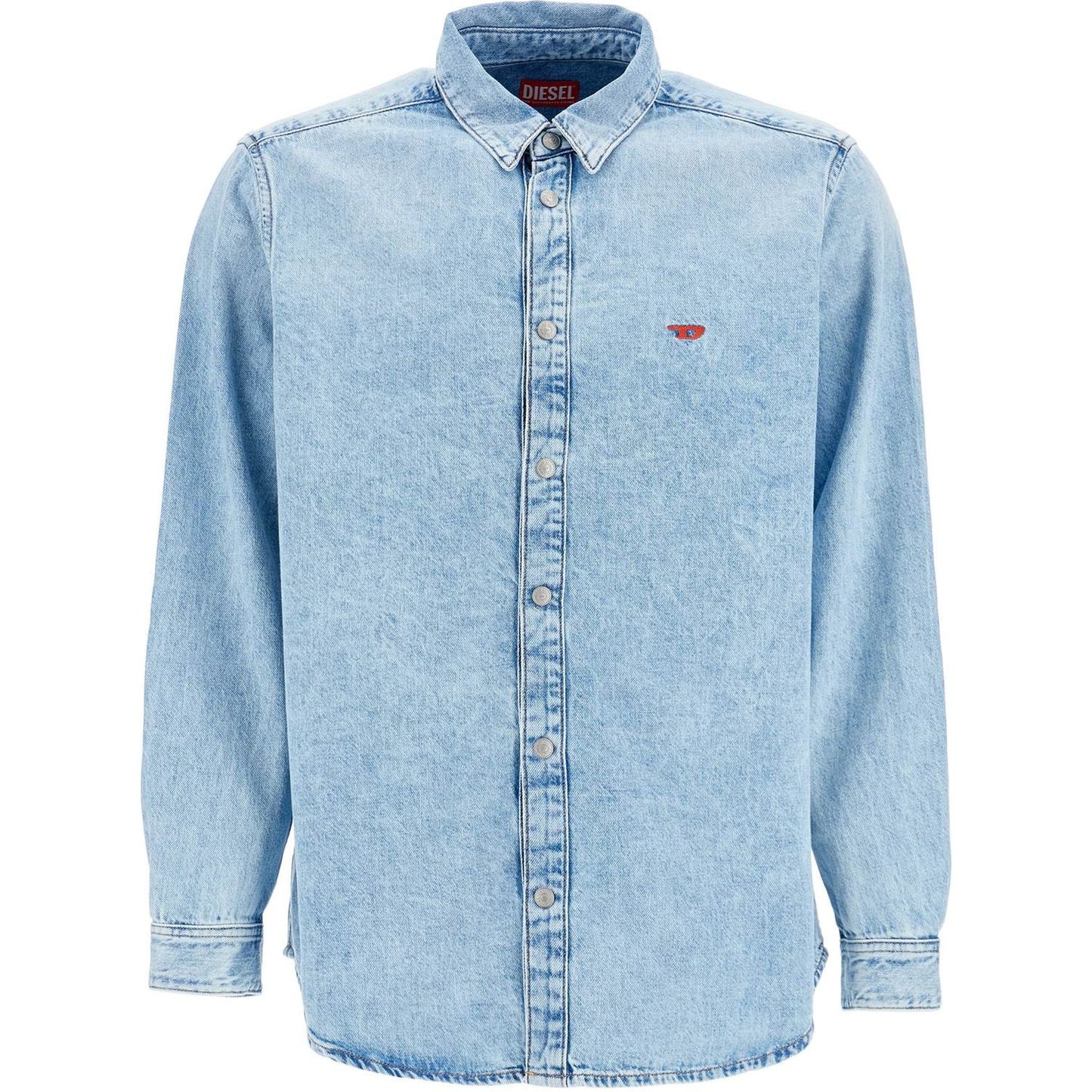 Diesel light blue denim shirt with logo on chest Shirts Diesel