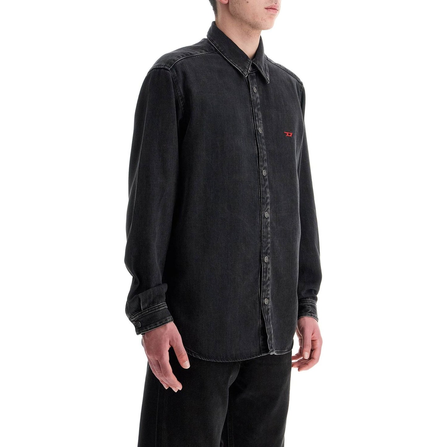 Diesel black denim shirt in cotton and lyocell with a faded effect Shirts Diesel