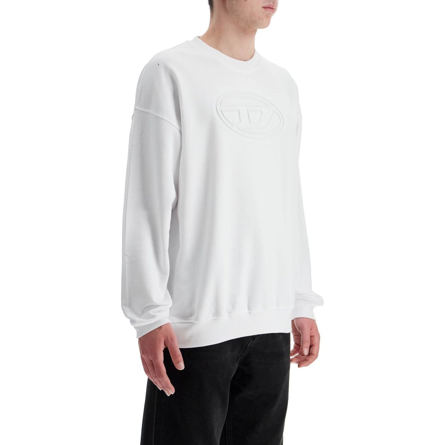 Diesel white cotton sweatshirt with raised logo for men Topwear Diesel