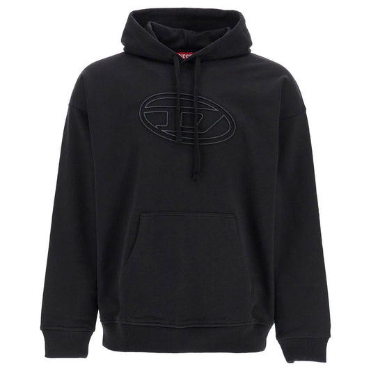 Diesel black cotton hoodie with embossed logo Topwear Diesel