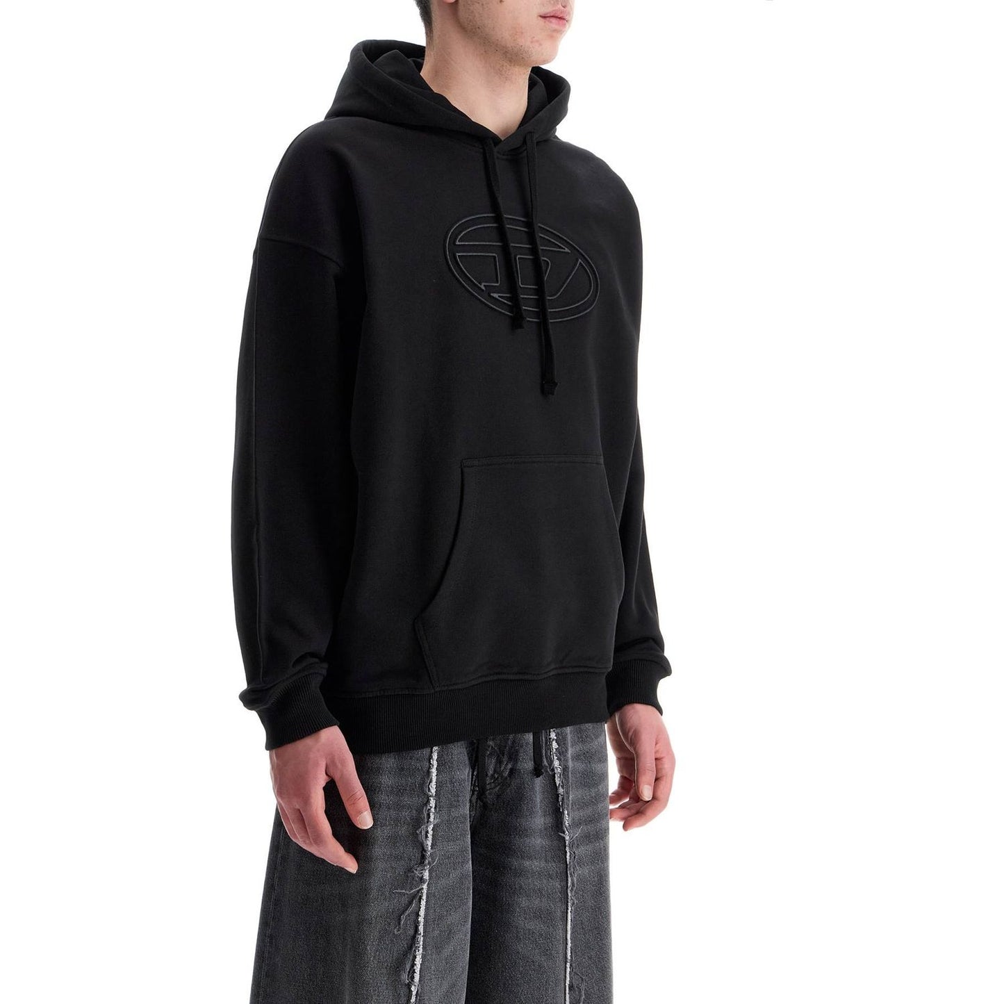 Diesel black cotton hoodie with embossed logo Topwear Diesel