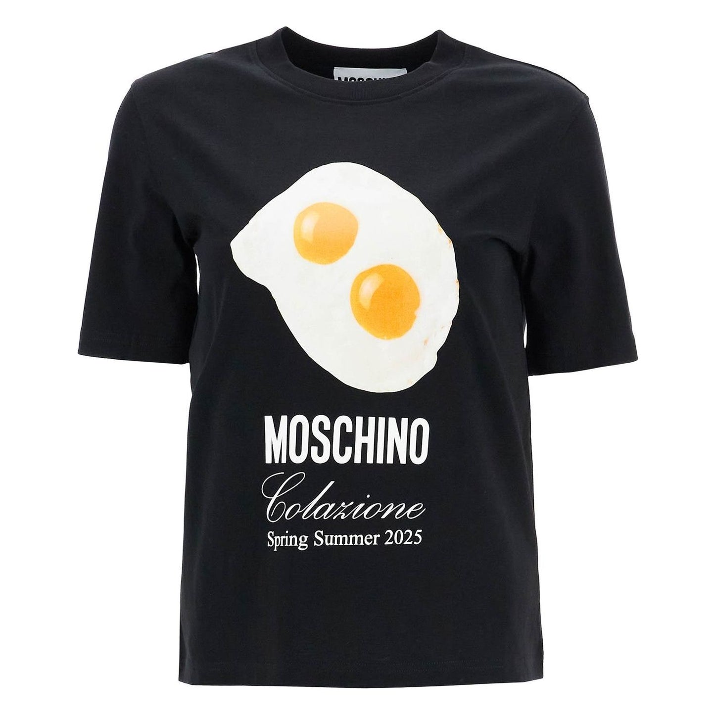 Moschino black cotton t-shirt with fried egg print Topwear Moschino