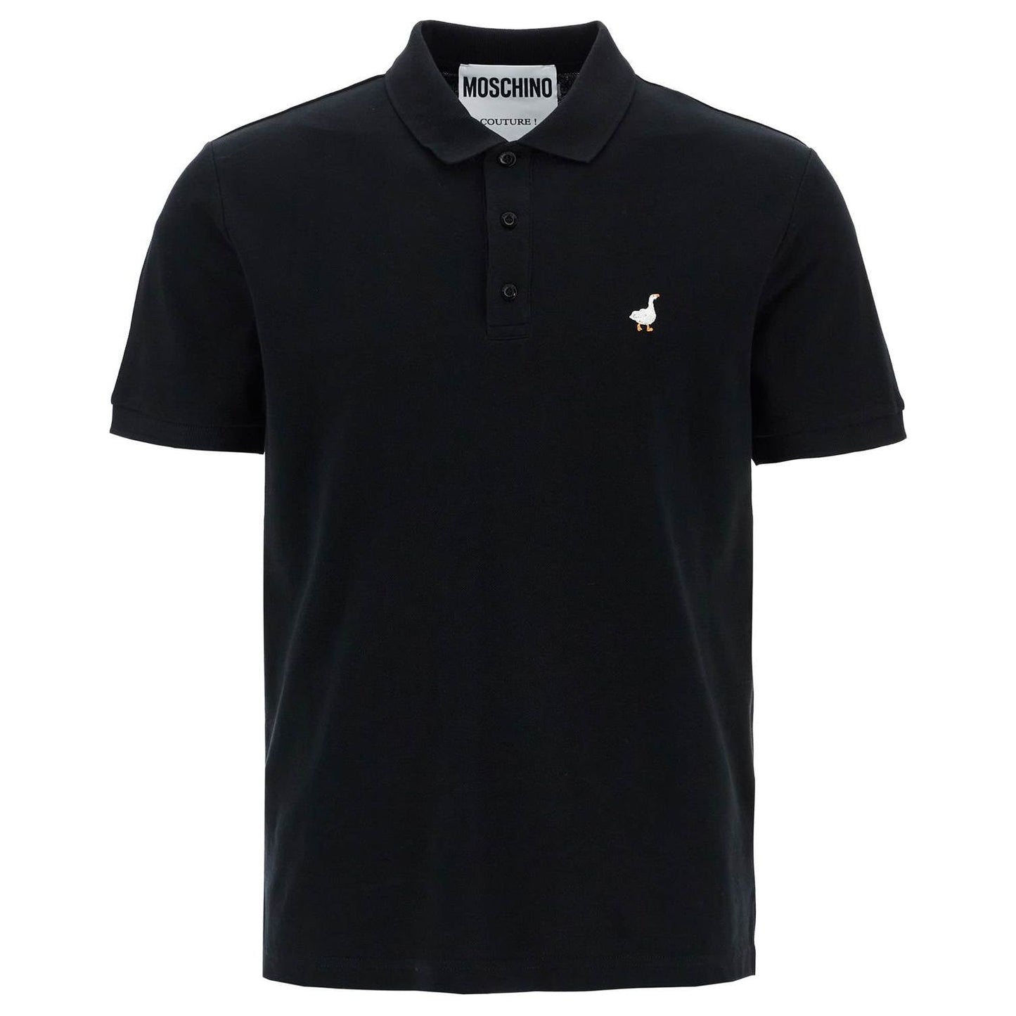 Moschino men's black cotton polo with duck embroidery Topwear Moschino