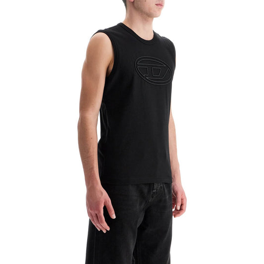 Diesel black cotton tank top with embossed logo Topwear Diesel