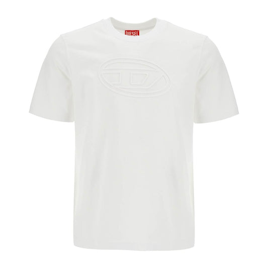 Diesel white cotton t-shirt with embossed logo t-adjust-bigoval