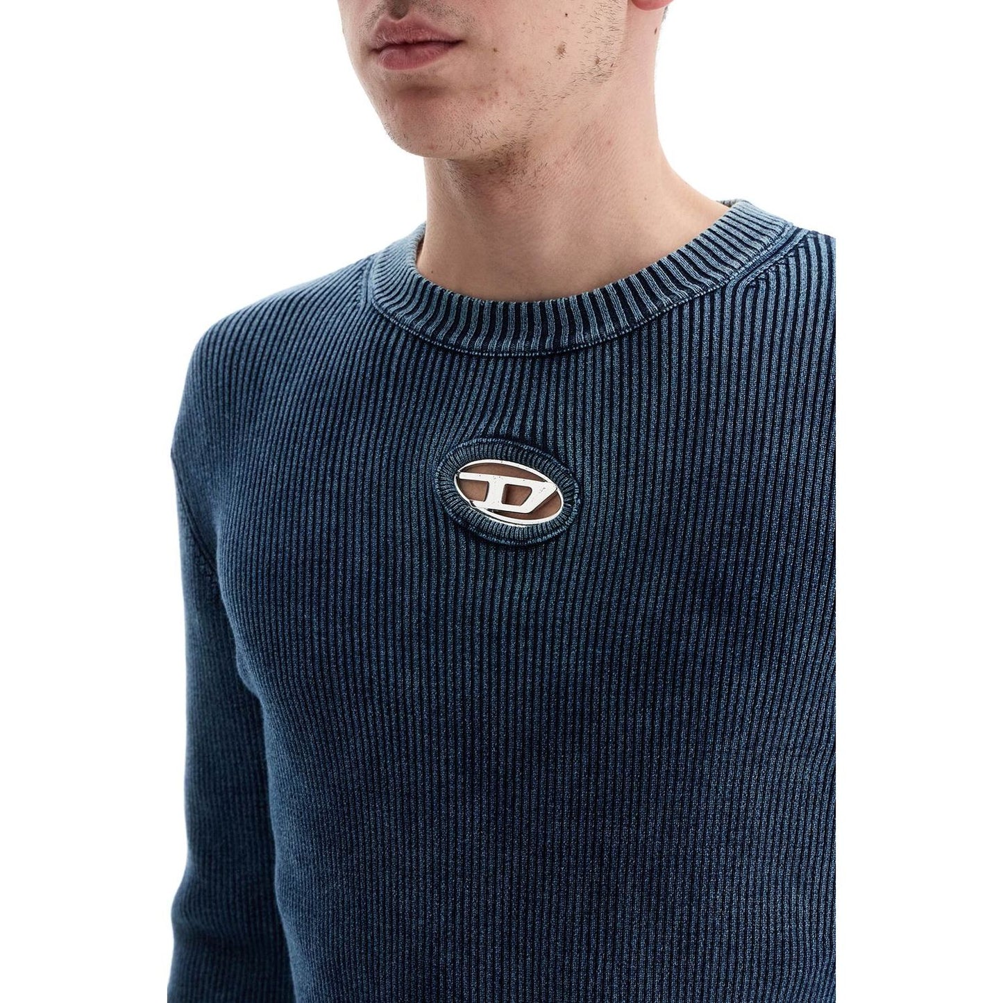 Diesel blue peacoat vertical ribbed cotton sweater Knitwear Diesel