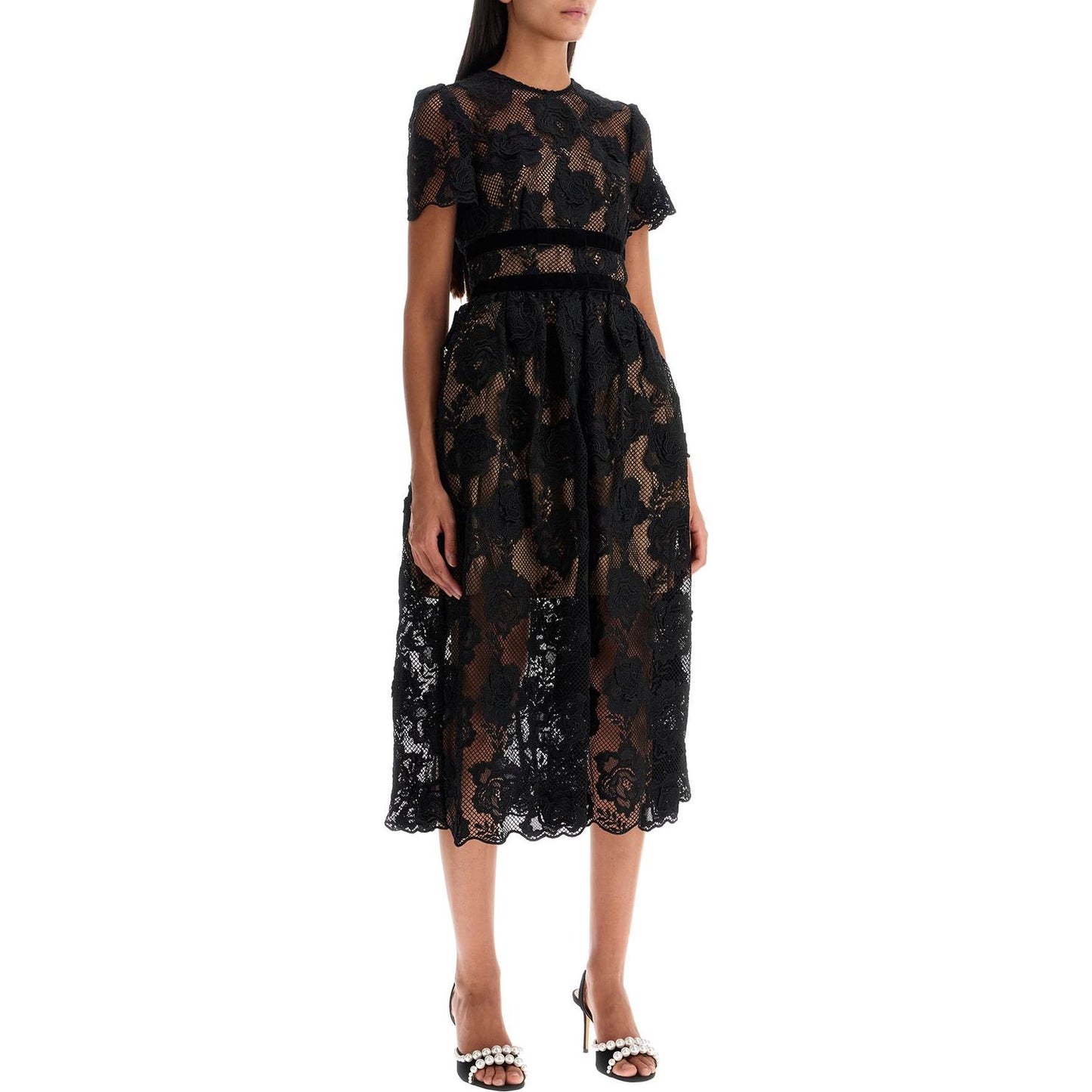 Self Portrait midi lace dress with bows