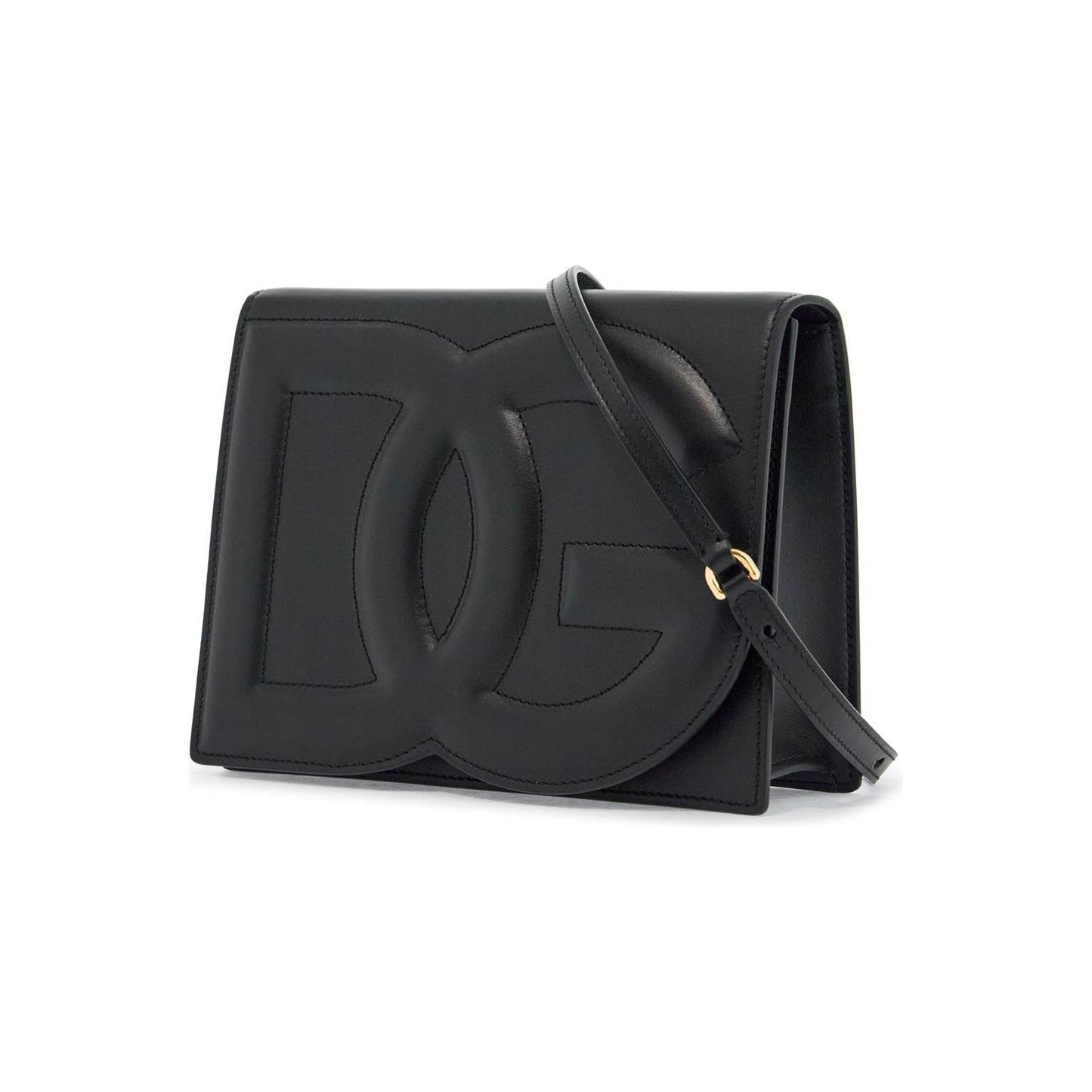 Dolce & Gabbana black calfskin shoulder bag with embossed logo and adjustable strap Handbag Dolce & Gabbana