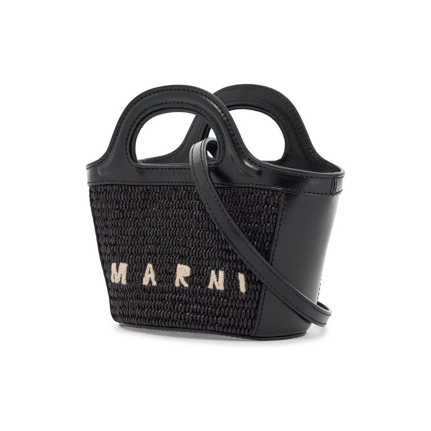 Marni black woven cotton and nylon handbag with leather details and removable shoulder strap Handbag Marni