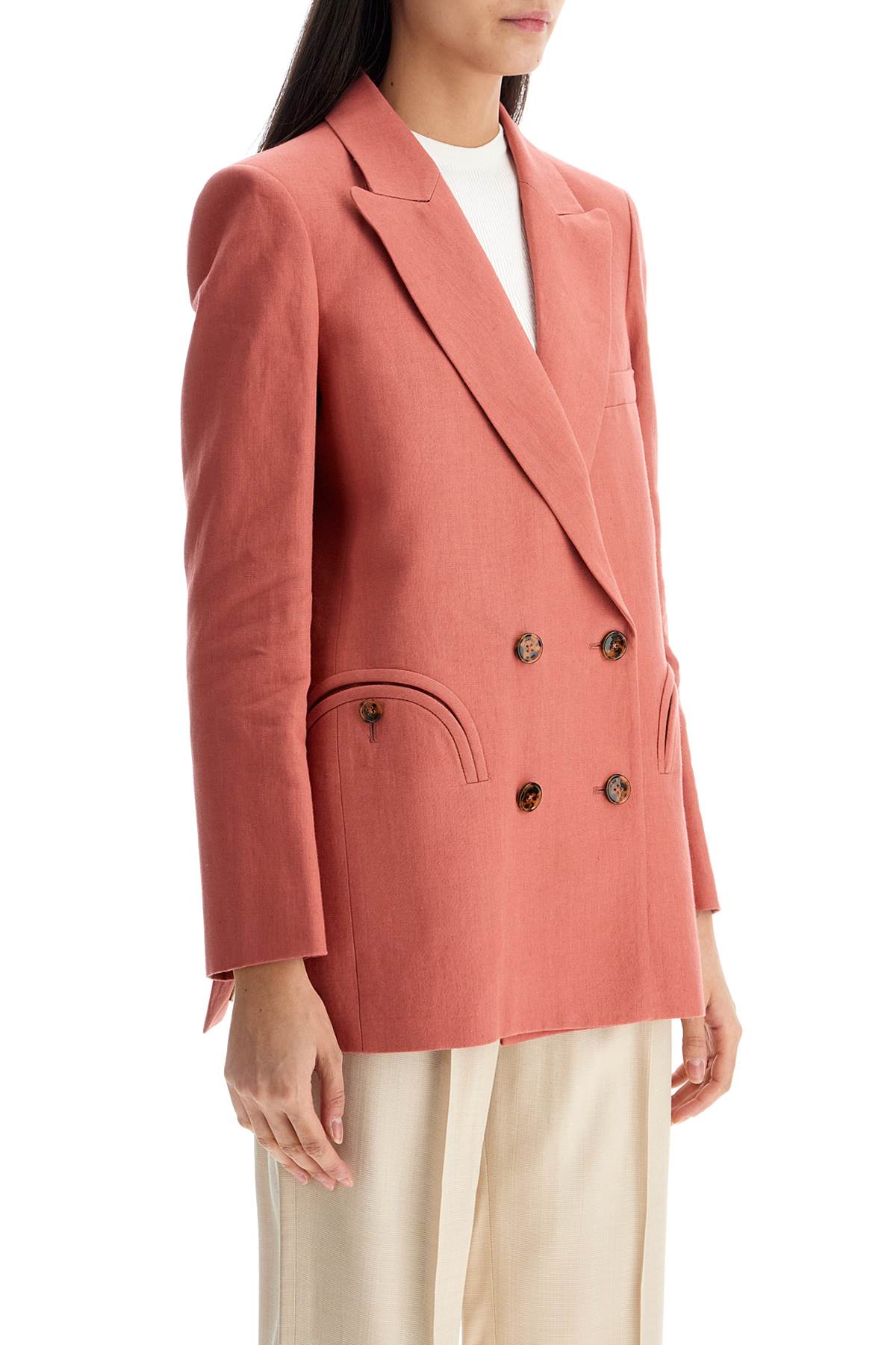 Blaze Milano coral linen single-breasted blazer with turtle style buttons Jackets Blaze Milano