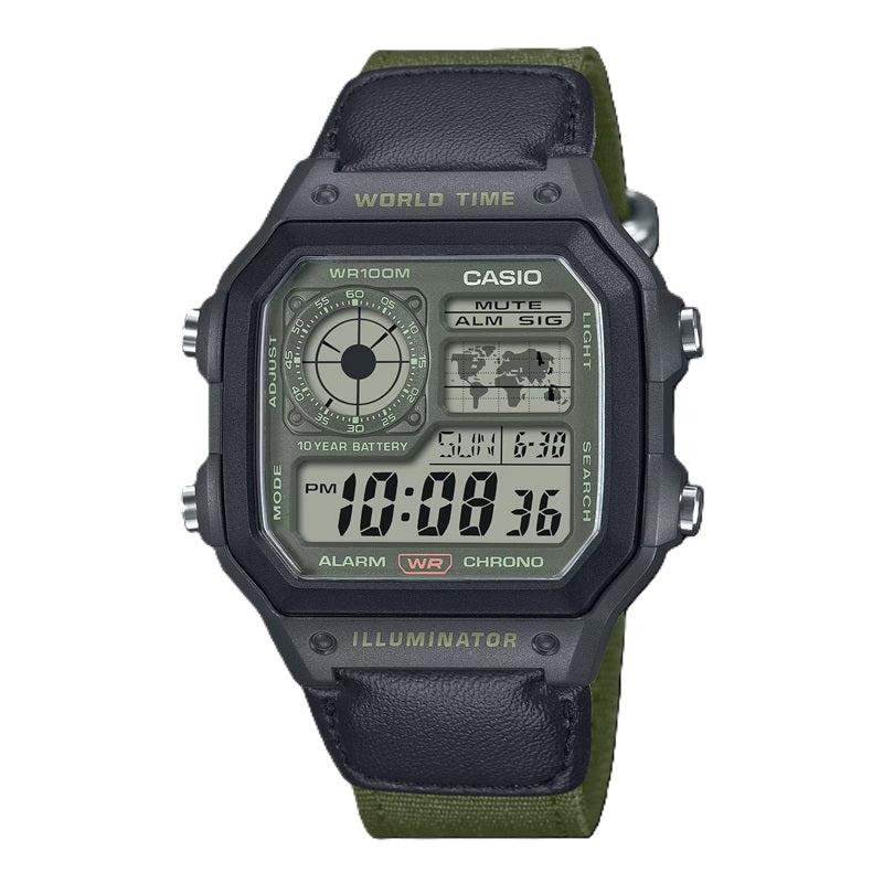 CASIO SPORT Mod. ILLUMINATOR - WORLD TIME ILLUMINATOR 5 ALARMS - FUTURE CLASSIC COLLECTION - BLACK GREEN WATCHES