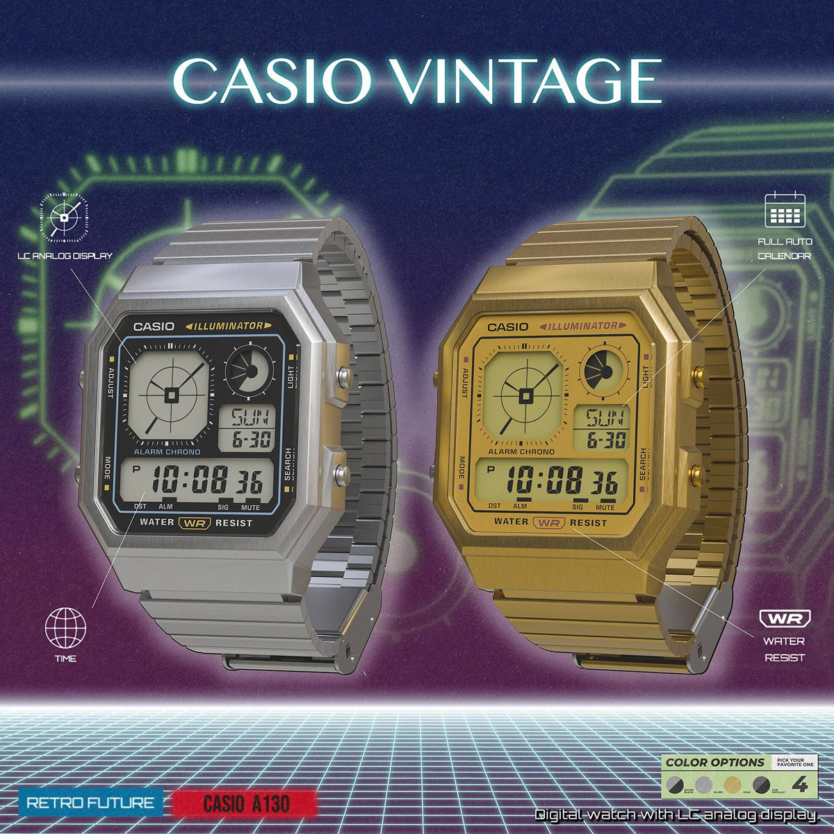 CASIO VINTAGE Mod. RETRO FUTURE EDGY COLLECTION - FULL GOLD WATCHES