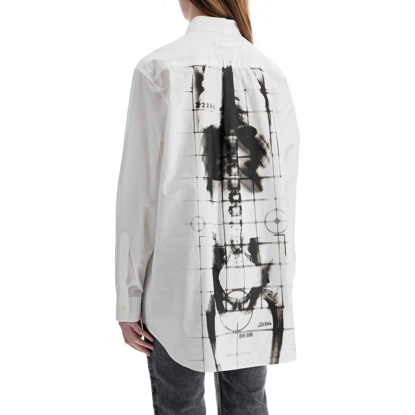 JEAN PAUL GAULTIER white cotton shirt with skeleton print front and back