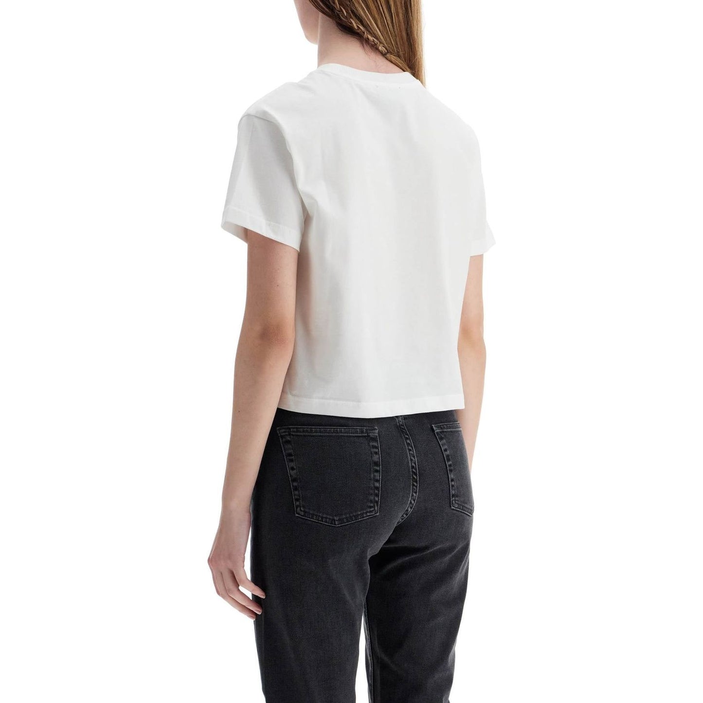 A.P.C. women's organic cotton white boxy cropped t-shirt with micro embroidered logo gots Topwear A.P.C.