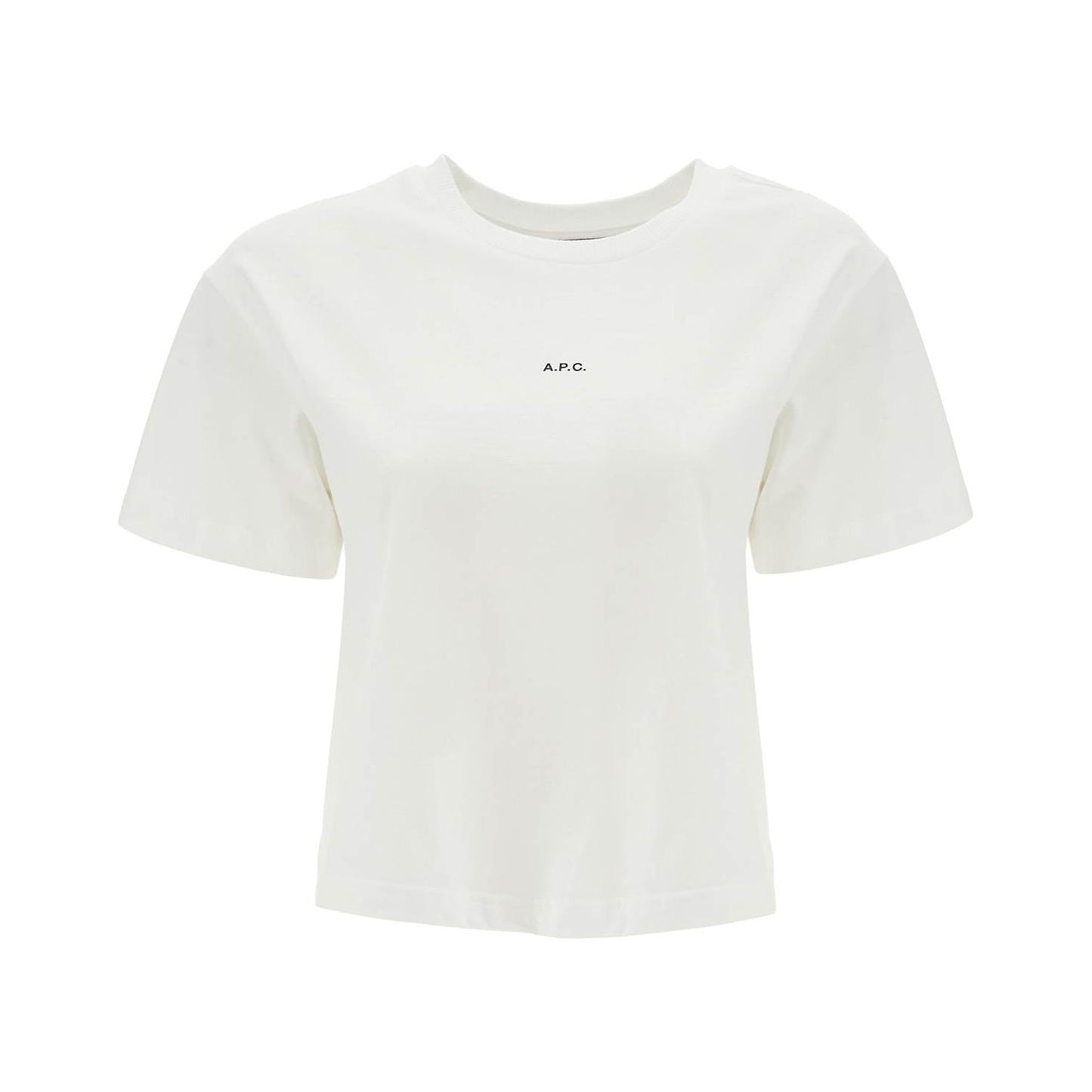 A.P.C. women's organic cotton white boxy cropped t-shirt with micro embroidered logo gots Topwear A.P.C.