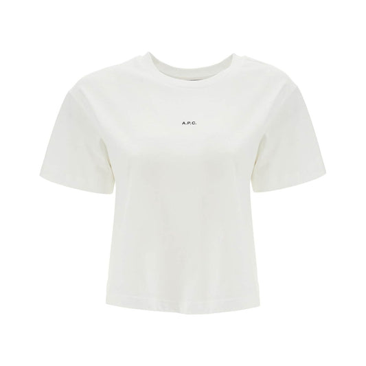 A.P.C. women's organic cotton white boxy cropped t-shirt with micro embroidered logo gots Topwear A.P.C.