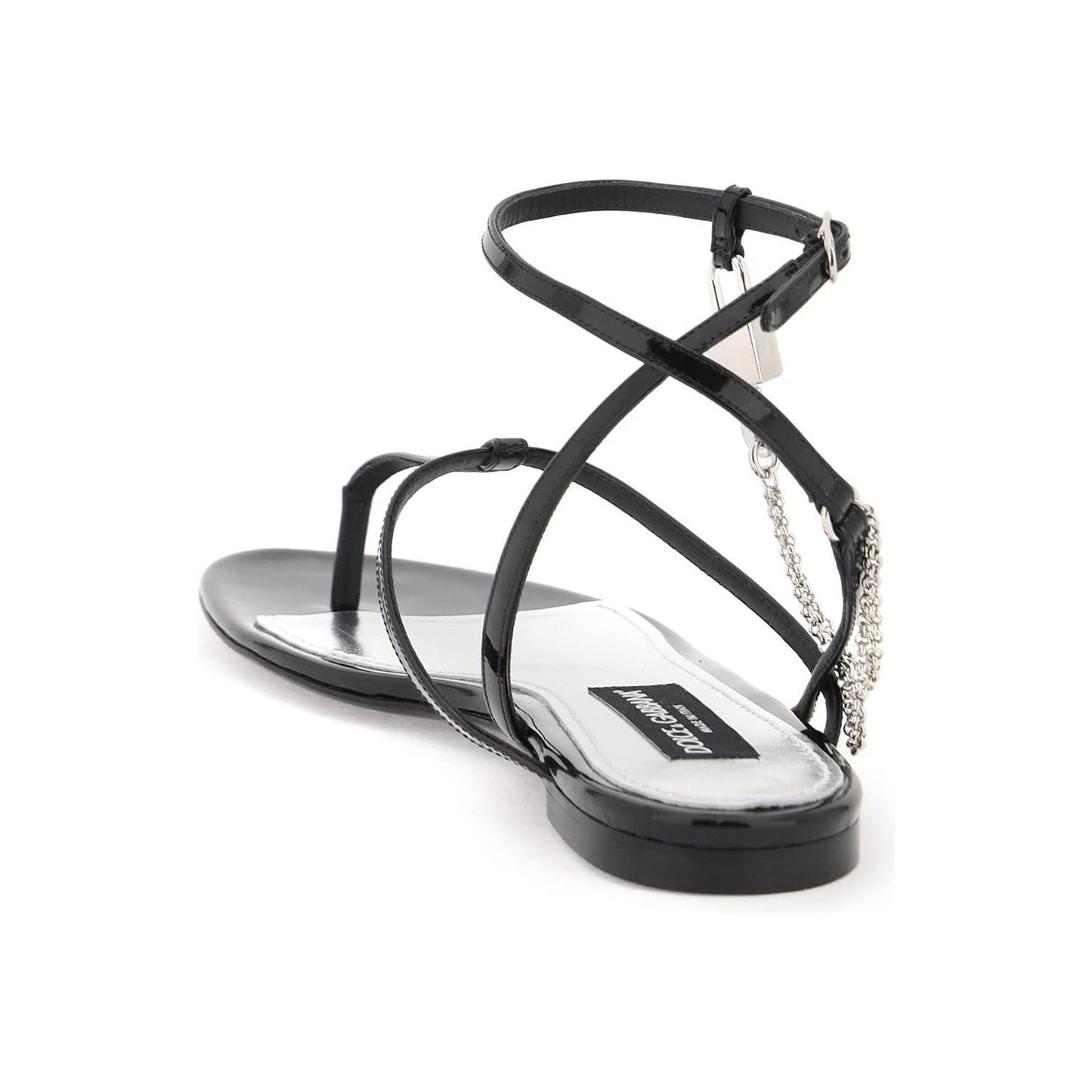 Dolce & Gabbana patent leather thong sandals with padlock Sandals Dolce & Gabbana