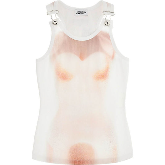 JEAN PAUL GAULTIER white cotton top with leather print le classique Topwear JEAN PAUL GAULTIER