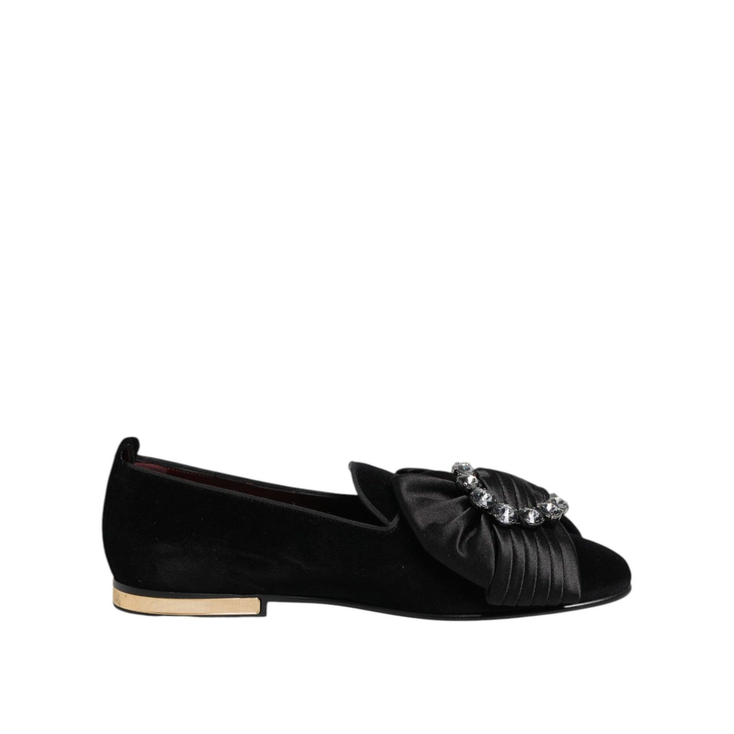Dolce & Gabbana Black VATICANO Crystal Ribbon Slip On Shoes