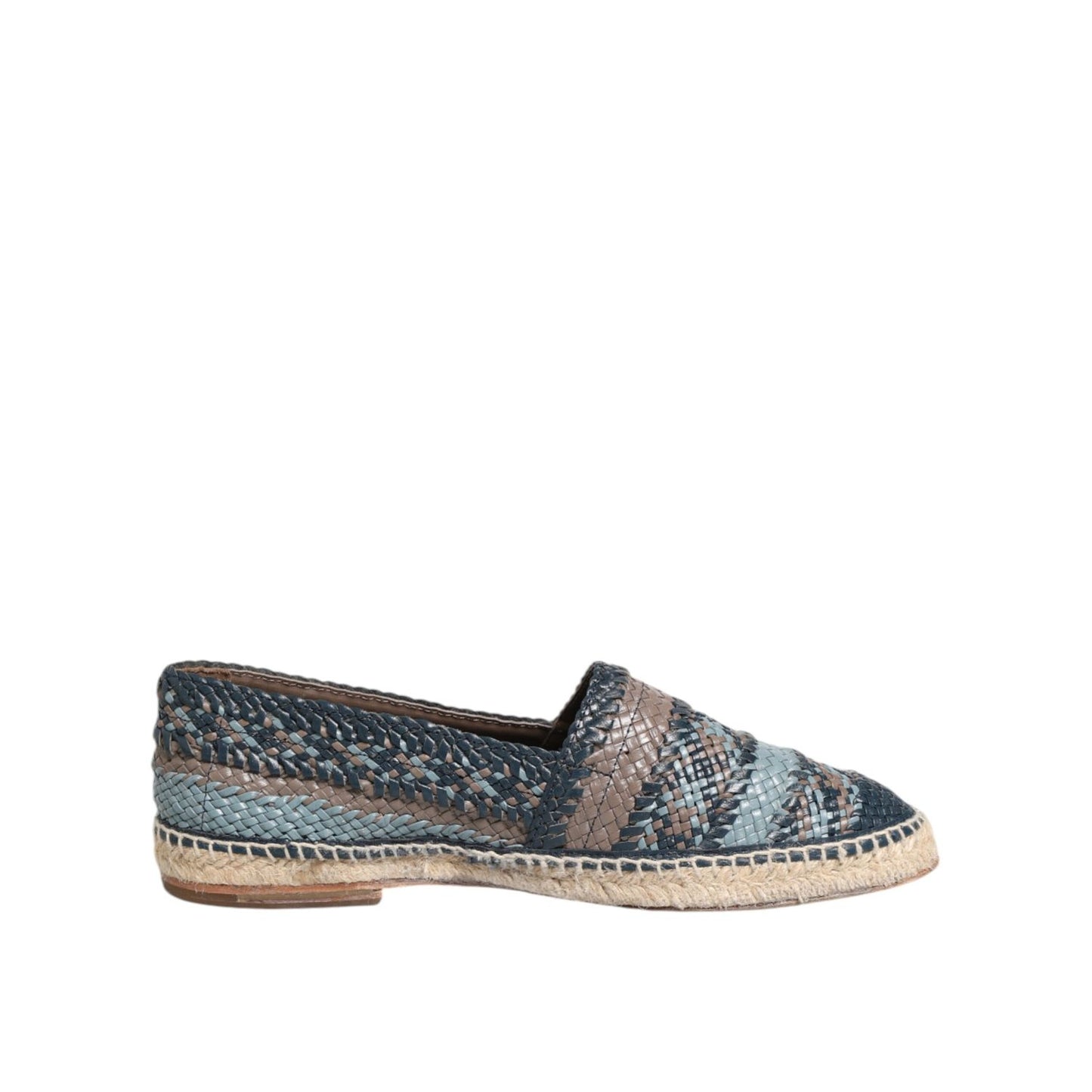 Dolce & Gabbana Blue Gray Woven Leather Buffalo Espadrille Shoes