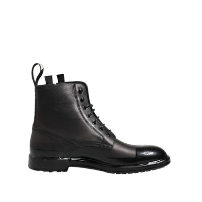Dolce & Gabbana Brown Black Lace Up Mid Calf Men Boots Shoes