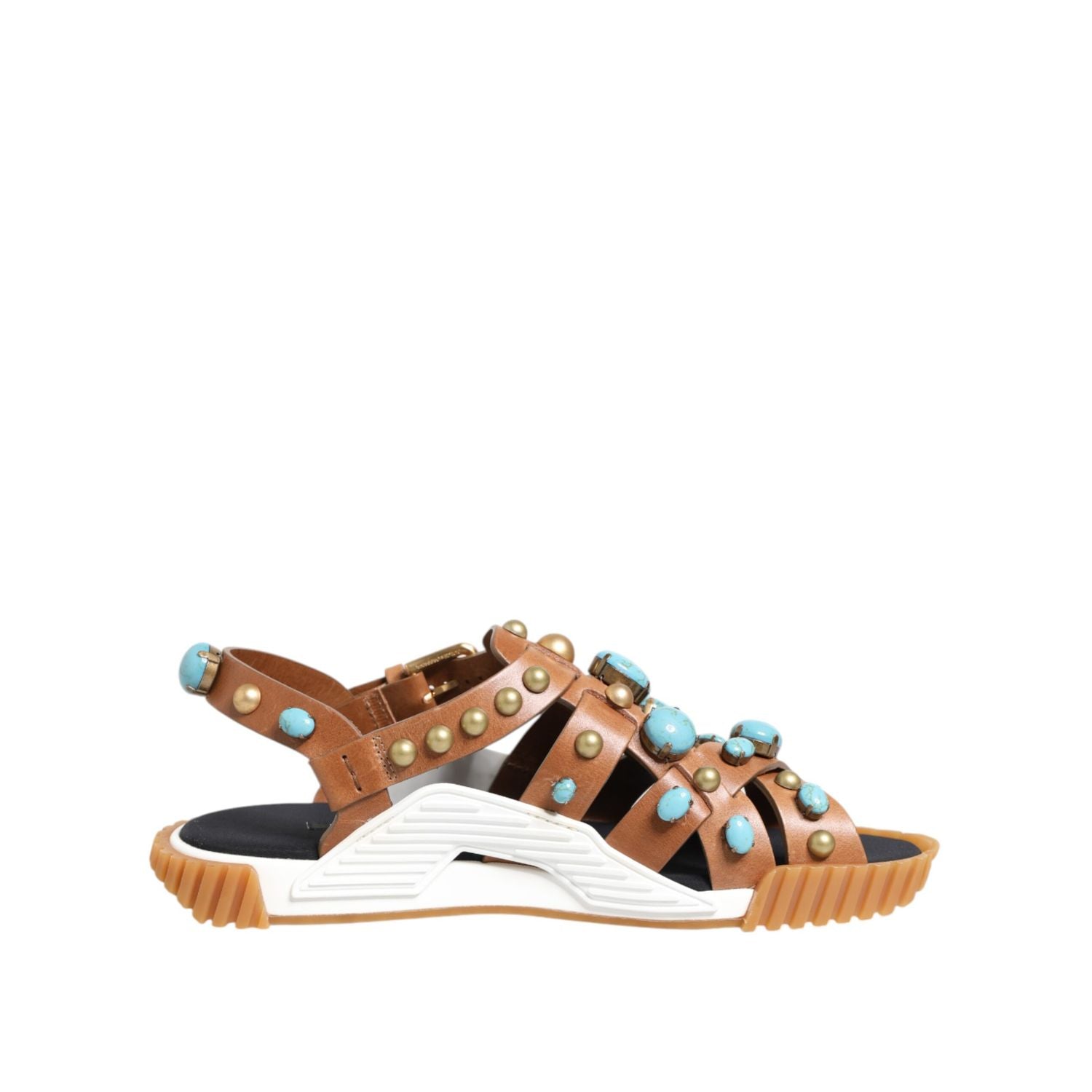 Dolce & Gabbana Brown Leather Studded Slides Sandals Shoes