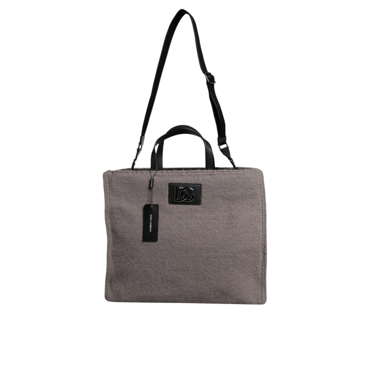 Dolce & Gabbana Grey Alpaca Wool Logo Plaque Tote Shoulder Bag
