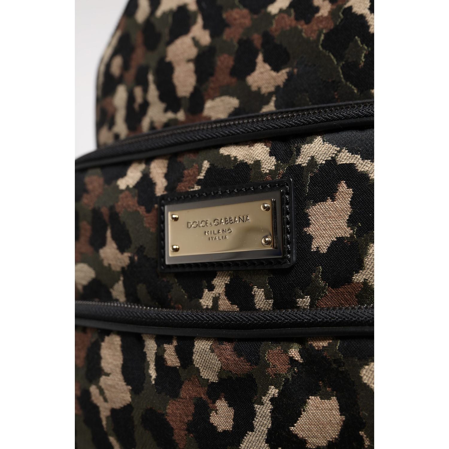 Dolce & Gabbana Multicolor Leopard Print DG Logo Plaque Men Backpack Bag