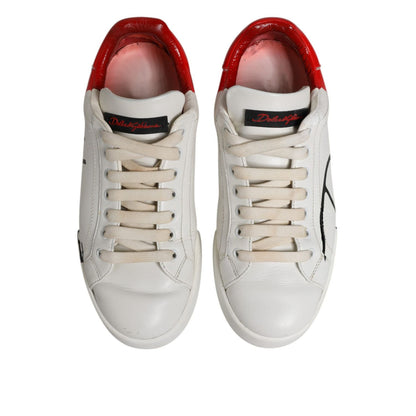Dolce & Gabbana White Red Leather Logo Low Top Sneakers Shoes