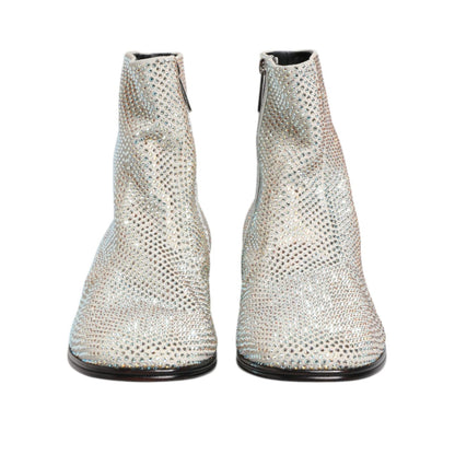 Dolce & Gabbana White Strass DG Logo Heels Ankle Boots Shoes