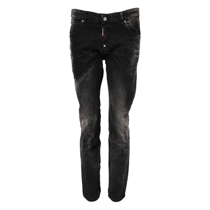 Dsquared² Black Washed Mid Waist Tapered Denim Jeans