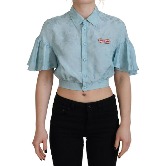 Dsquared² Blue Collared Button Down Short Sleeve Cropped Top 1728,67345645728,Clothing,Dsquared²,IT38 | XS,Light Blue,Material: 97% Cotton 3% Elastane,Preowned / Defect,T-Shirts - Clothing,T-Shirts - T-Shirts - Clothing,Tops & T-Shirts - Women - Clothing,