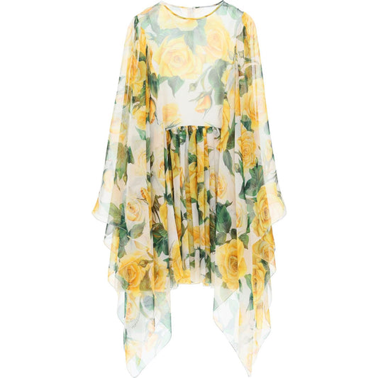 Dolce & Gabbana "short silk chiffon dress with yellow rose print" Dresses Dolce & Gabbana