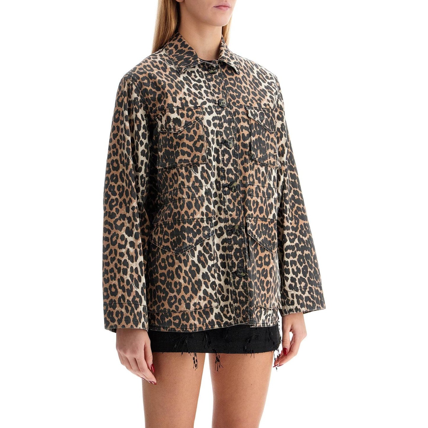 Ganni leopard print canvas overshirt Jackets Ganni