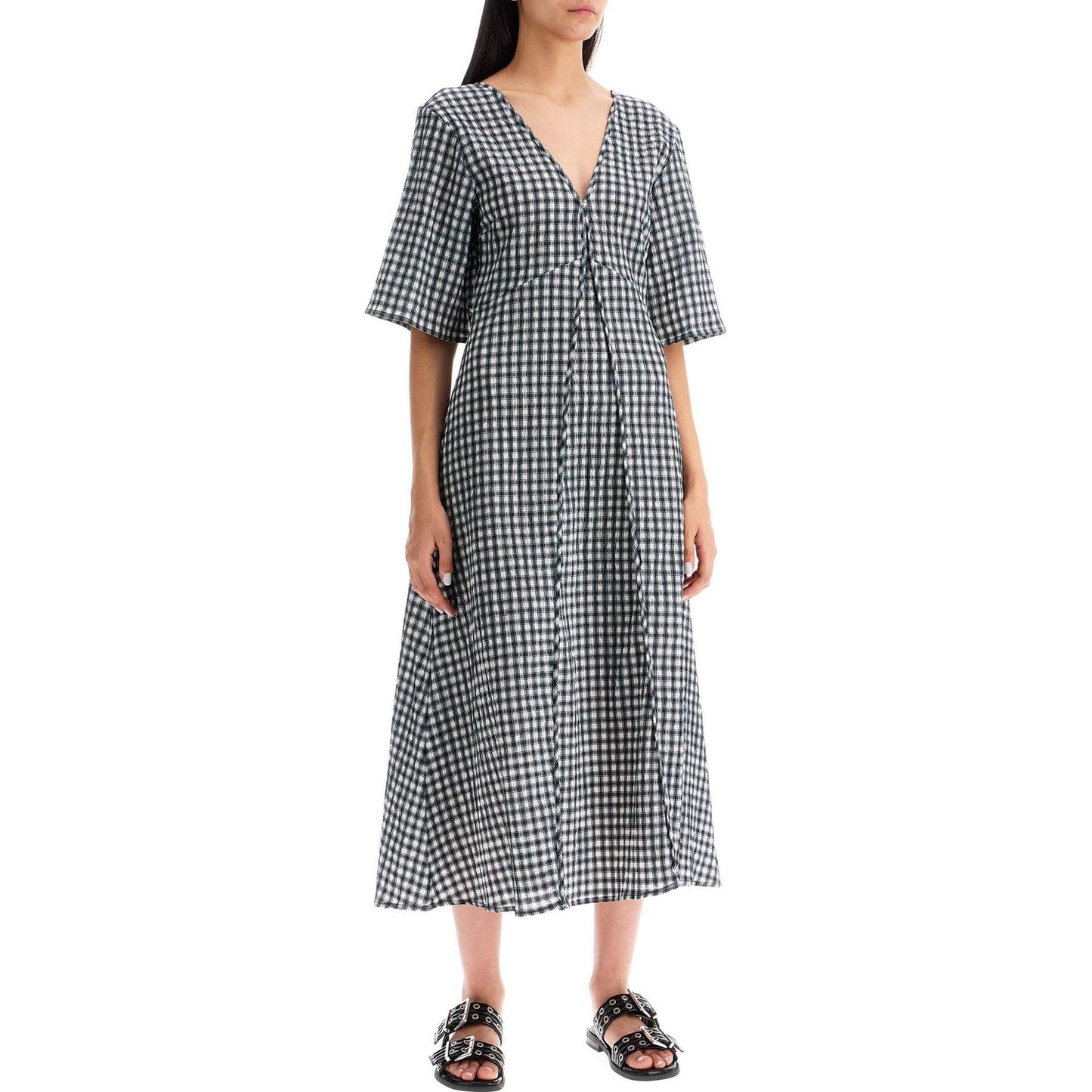 Ganni midi seersucker check dress Dresses Ganni