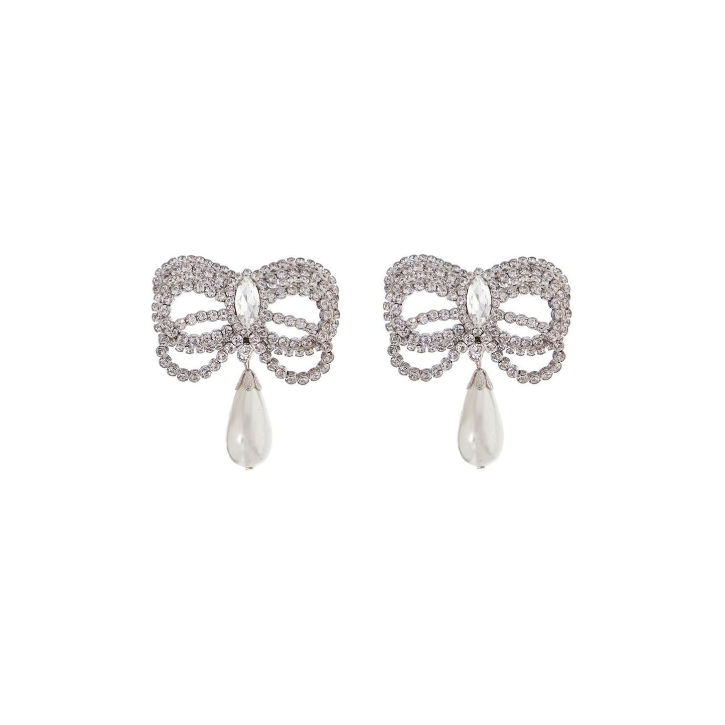 Alessandra Rich hypoallergenic brass earrings in silver with bow and drop pearl Jewellery Alessandra Rich