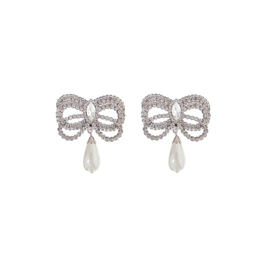 Alessandra Rich hypoallergenic brass earrings in silver with bow and drop pearl Jewellery Alessandra Rich