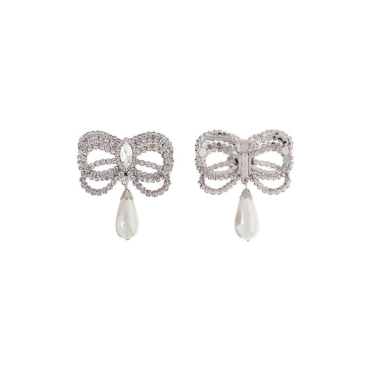 Alessandra Rich hypoallergenic brass earrings in silver with bow and drop pearl Jewellery Alessandra Rich