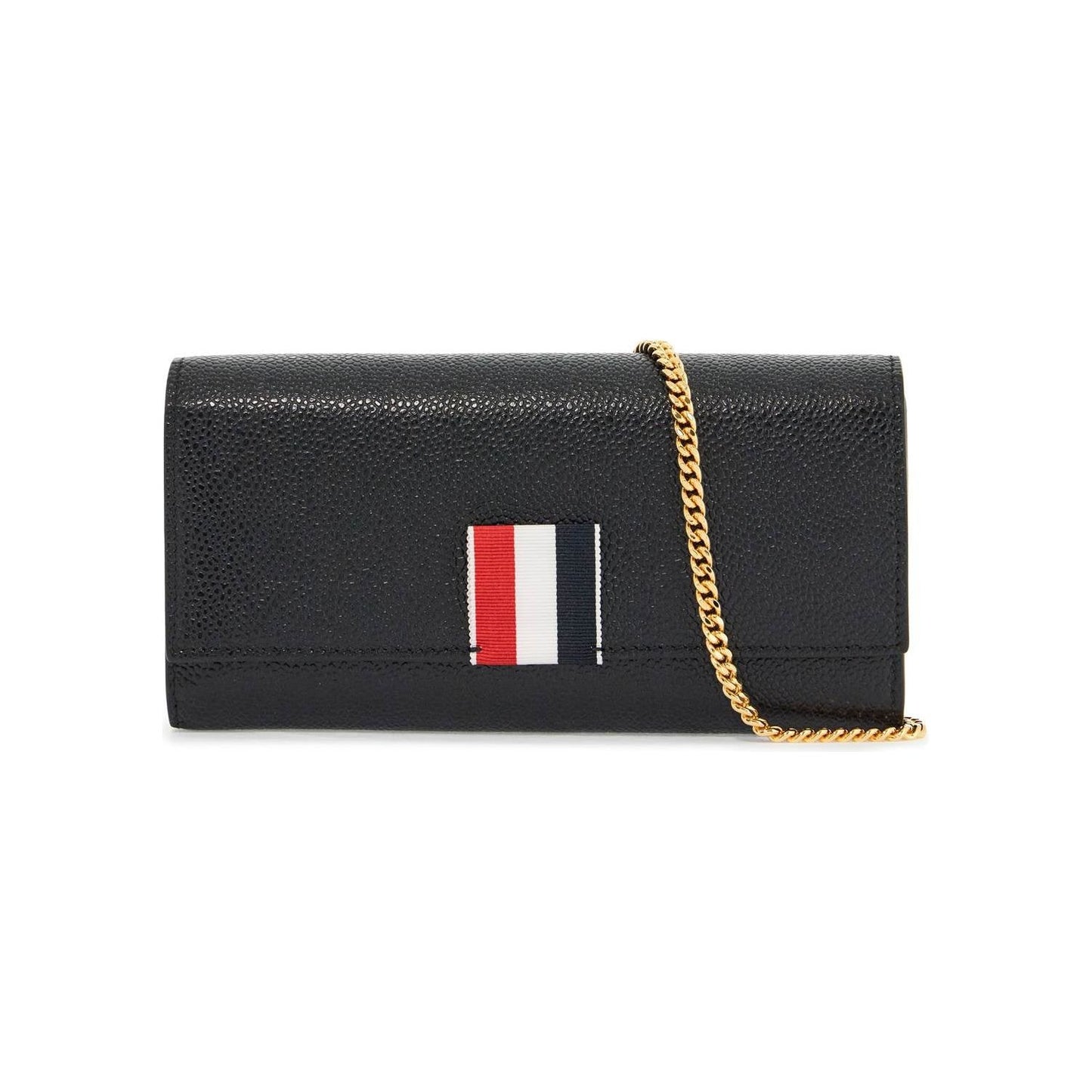 Thom Browne black calfskin chain wallet with rwb detail