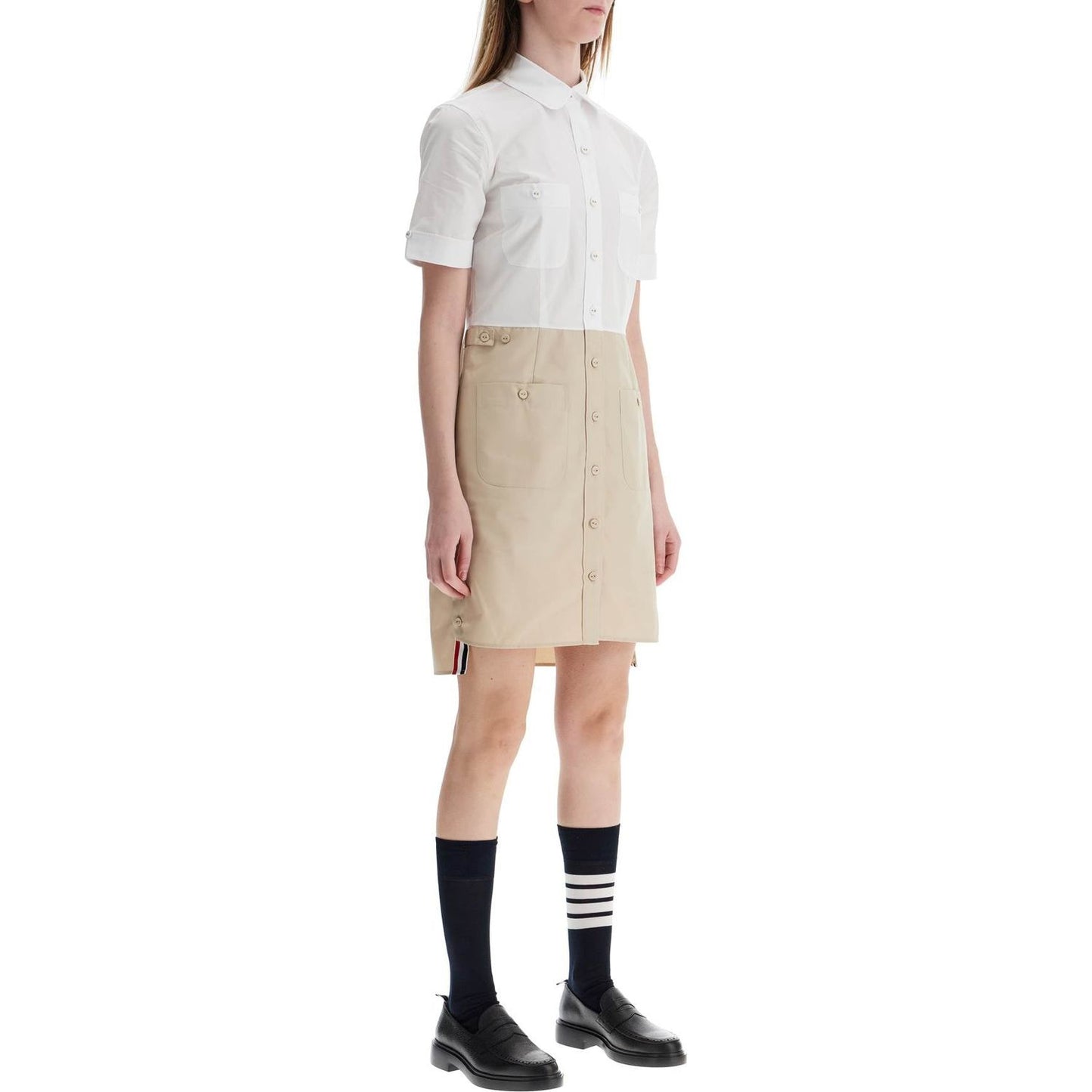 Thom Browne khaki typewriter cloth dress with striped logo Dresses Thom Browne