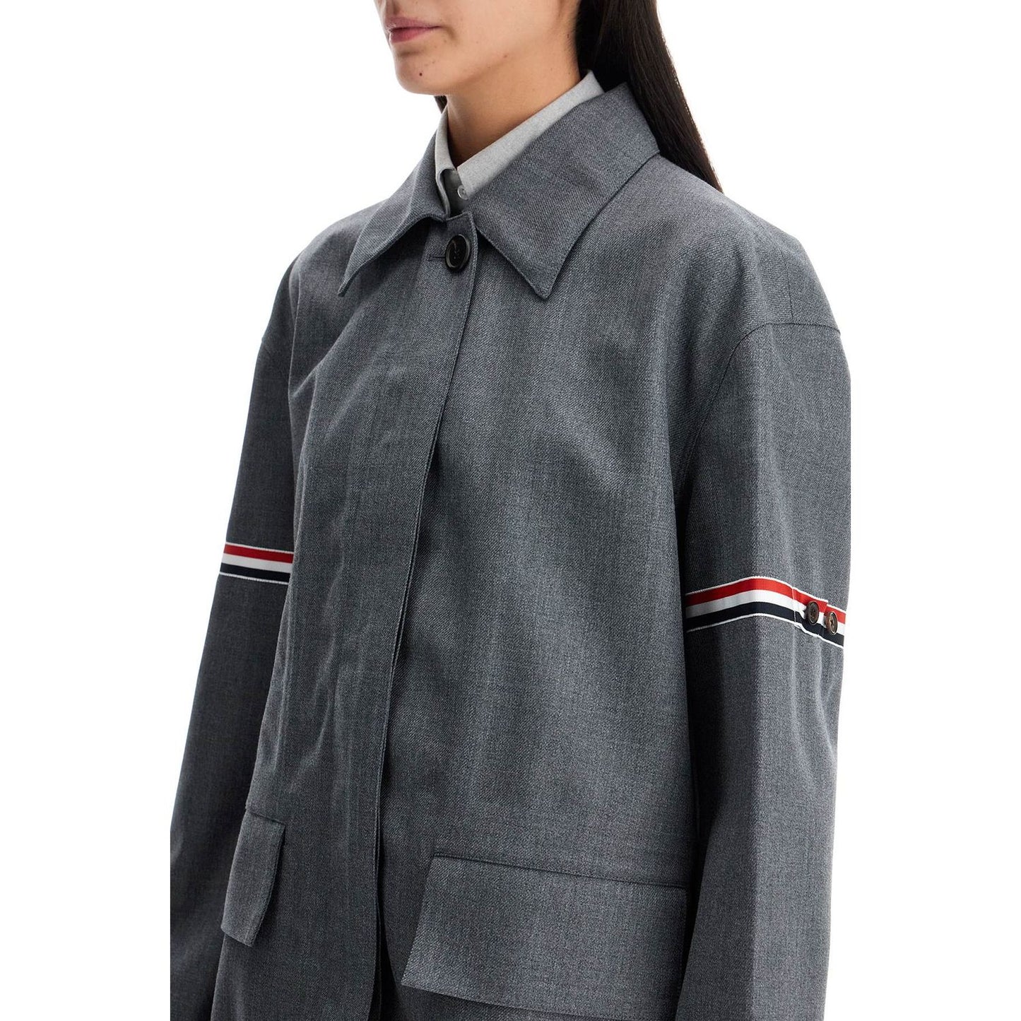 Thom Browne waterproof technical wool coat with rwb stripes Jackets Thom Browne