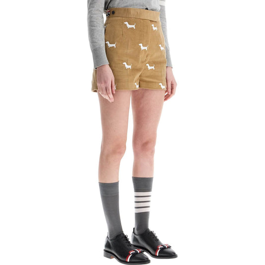 Thom Browne khaki corduroy shorts with white dog pattern Short trousers Thom Browne