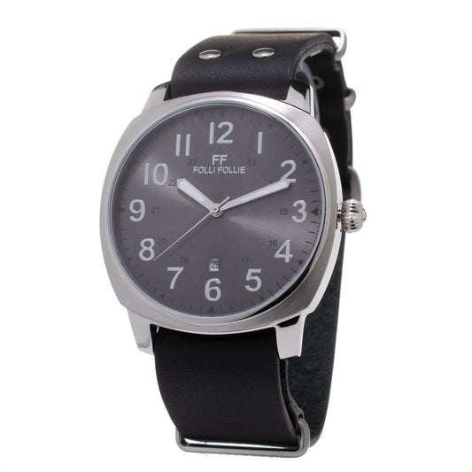 Folli Follie Black Leather Dress Watch
