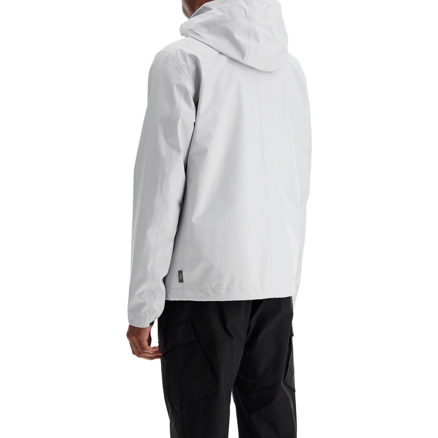 HERNO light gray polyester waterproof bomber with hood