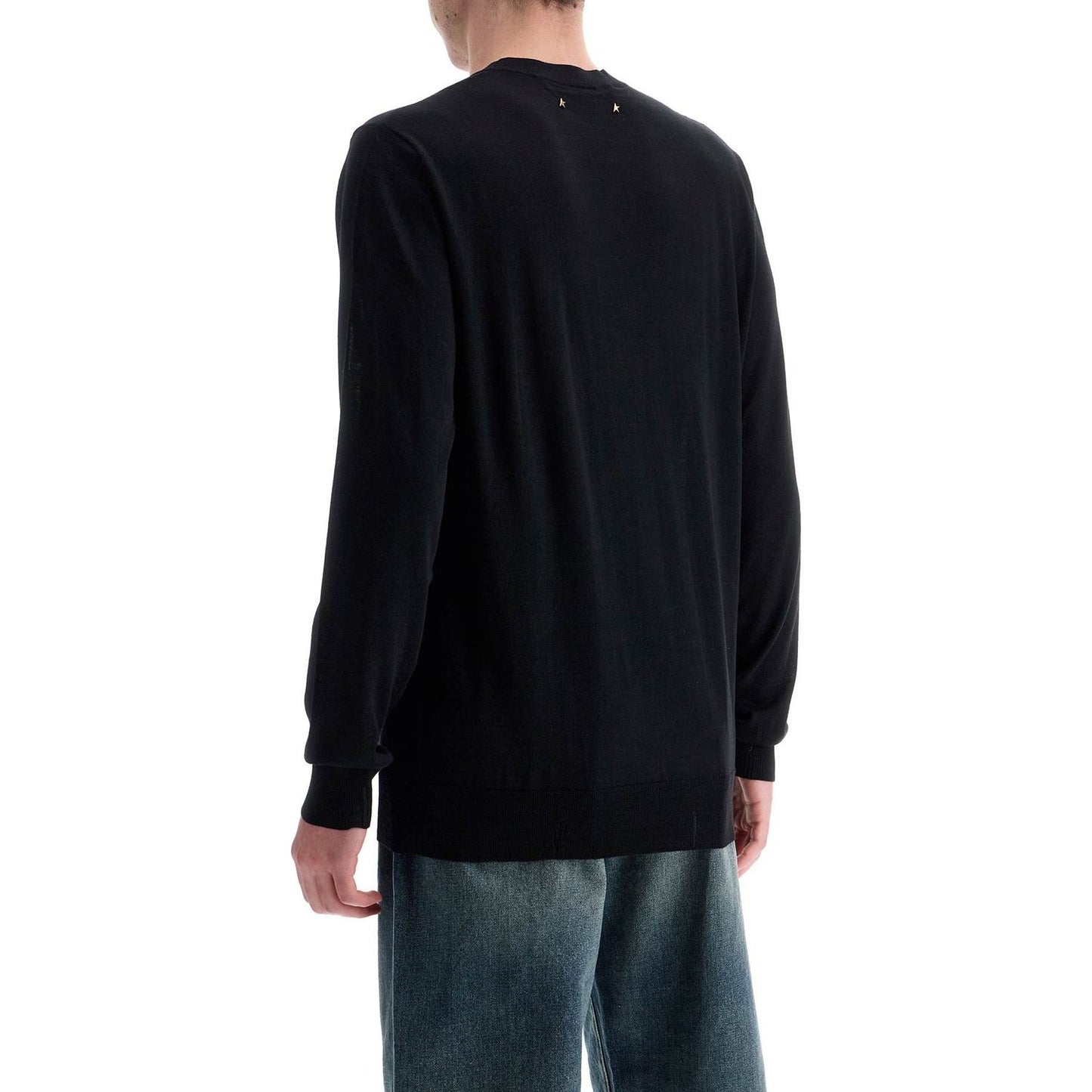 Golden Goose men's black merino wool crew neck sweater Knitwear Golden Goose