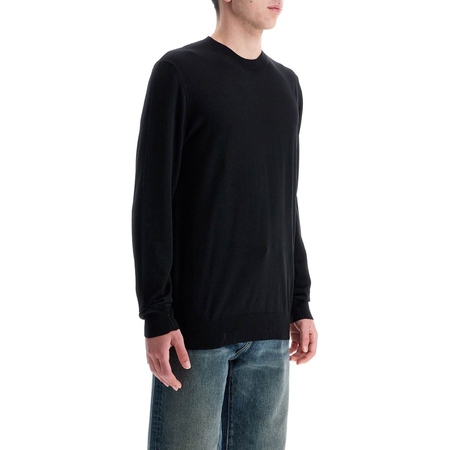 Golden Goose men's black merino wool crew neck sweater Knitwear Golden Goose