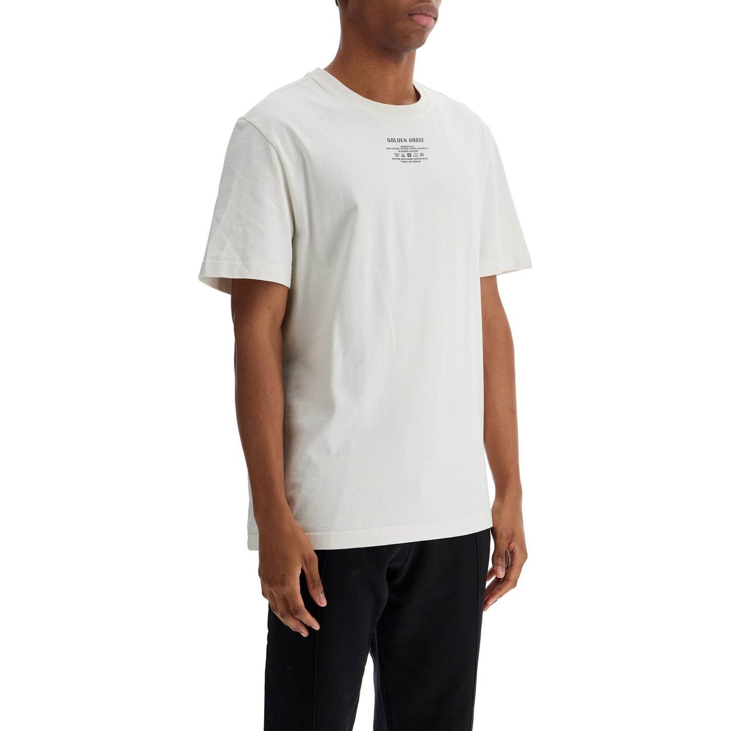 Golden Goose men's organic cotton white t-shirt with printed logo Topwear Golden Goose