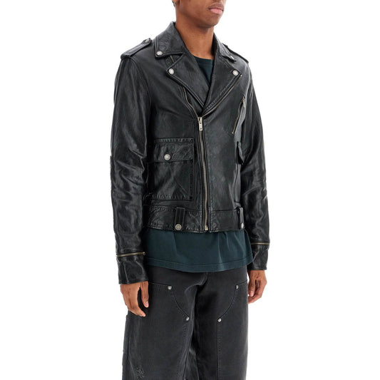 Golden Goose black waxed leather biker jacket with zip Jackets Golden Goose