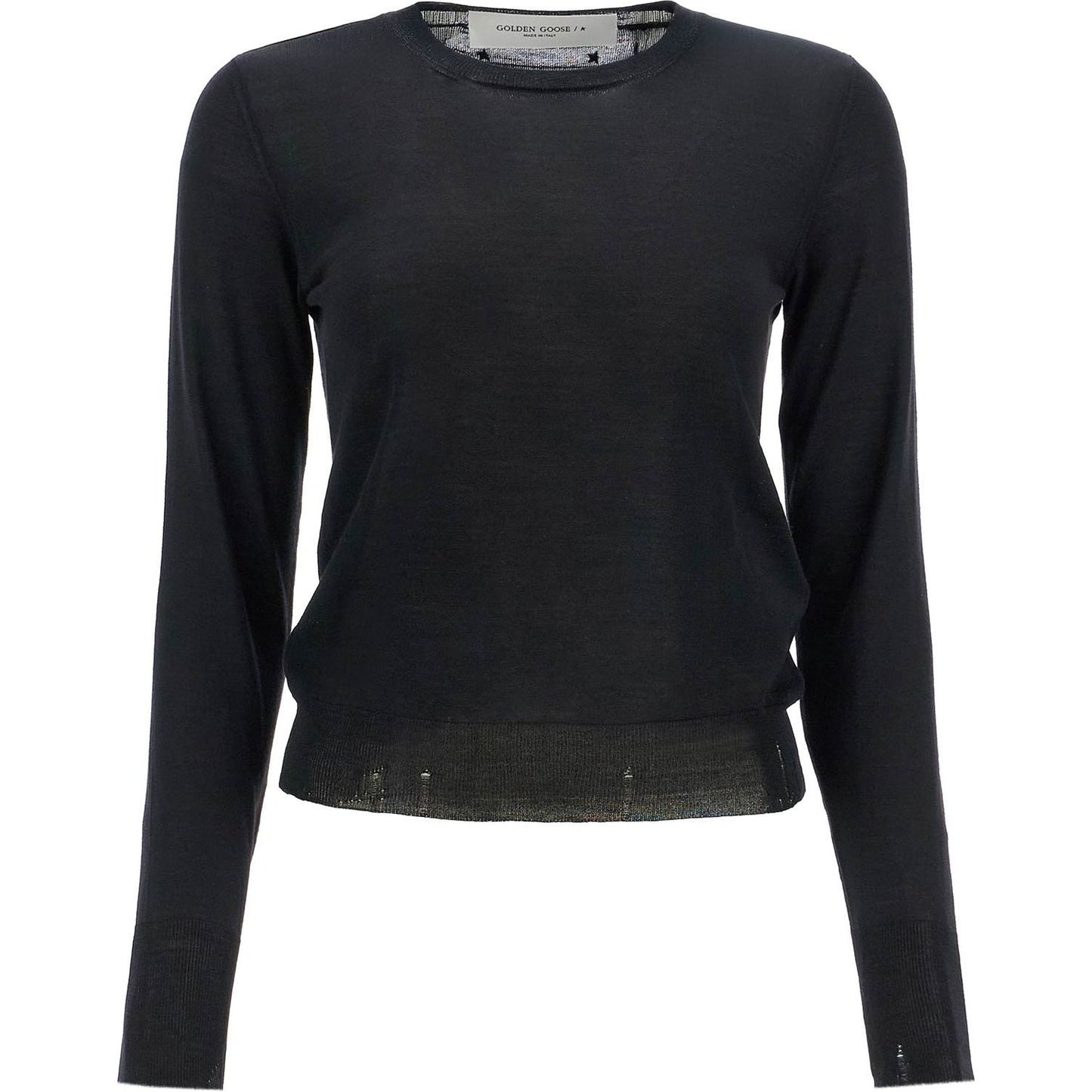 Golden Goose black merino wool sweater with golden applications for women Knitwear Golden Goose