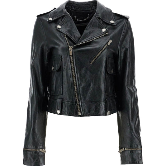 Golden Goose shiny black sheepskin biker jacket with sturdy zip Jackets Golden Goose